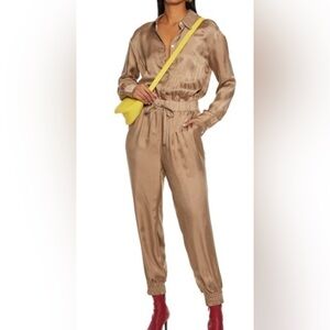 Cinq à Sept Tan Satin Jumpsuit NWT